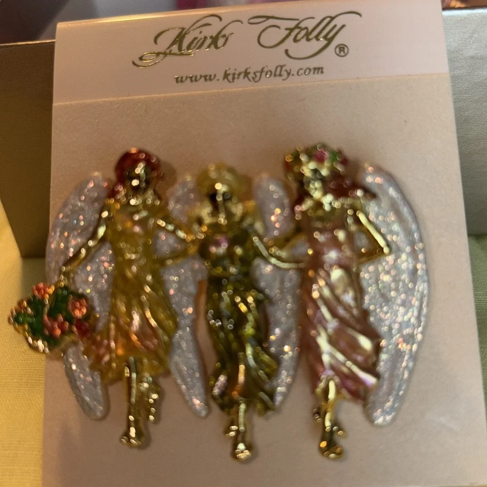 NWOT KIRK’S FOLLY 3 angels w/enamel & glitter gt pin/pendant  $55 - Picture 8 of 10